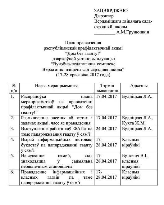 План проведения акции "Дом без насилия" План проведения акции "Дом без насилия"
